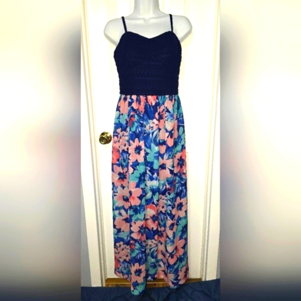 Lily  Rose Floral Maxi Skirt with Navy Waistband